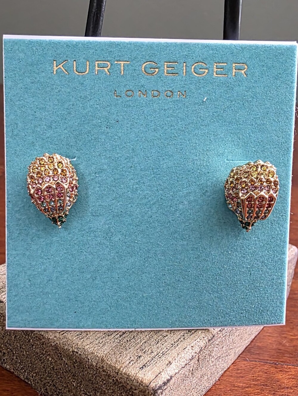 Kurt Geiger London Eagle Stud Earrings Rainbow Crystal Gold Tone NWT